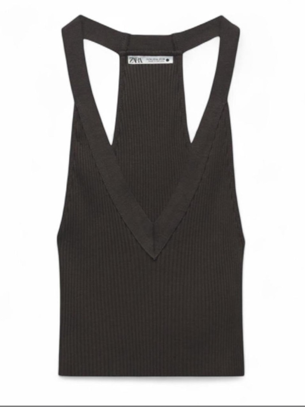 Zara Ribbed V-Neck Racerback Tank - Brown